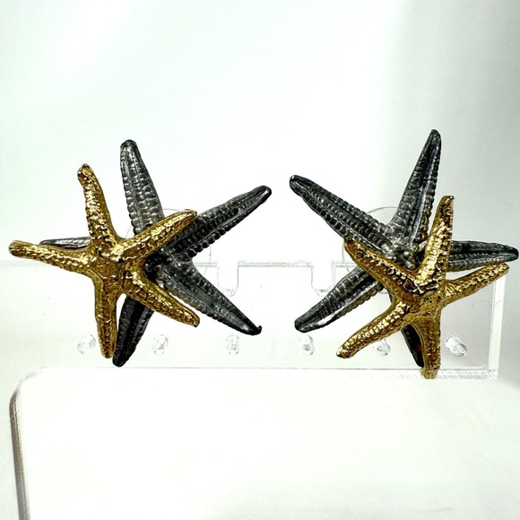 Maurice Milleur Starfish Earrings Gold Plated Coastal Ocean Nautical Signed - Picture 1 of 7